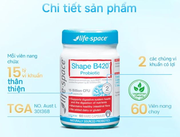[Nhập khẩu]  Life Space Shape B420 Probiotic - Men vi sinh hỗ trợ giảm cân, đốt mỡ,cải thiện tiêu hóa và giảm táo bón Prebiotic (60v)