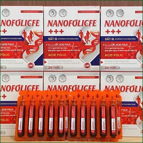 1 HỘP NANOFOLICFE +++ – NƯỚC UỐNG BỔ SUNG SẮT, ACID FOLIC, HỖ TRỢ QUÁ TRÌNH TẠO MÁU, GIẢM NGUY CƠ THIẾU MÁU DO THIẾU SẮT – HỘP 20 ỐNG x 10ML.
