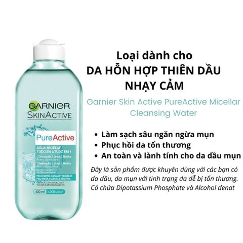 Nước Tẩy trang Garnier 400ml cho da dầu - Xanh Nhạt nắp trắng