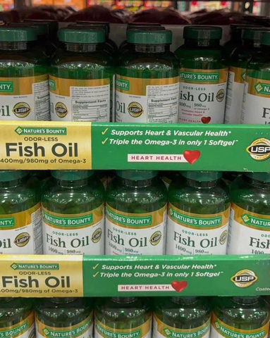 Viên uống dầu cá trợ tim, sáng mắt Nature’s Bounty Fish Oil 1400mg 130 Softgels