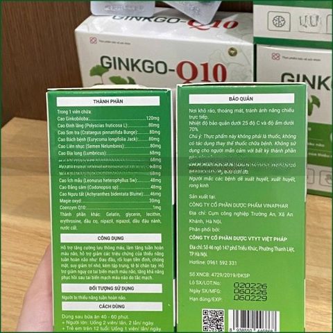 1 HỘP GINKGO-Q10 – VIÊN UỐNG HỖ TRỢ TĂNG CƯỜNG LƯU THÔNG MÁU NÃO, GIẢM ĐAU ĐẦU, CHÓNG MẶT, SUY GIẢM TRÍ NHỚ – HỘP 30 VIÊN. THỰC PHẨM BẢO VỆ SỨC KHỎE CHÍNH HÃNG VINAPHAR.