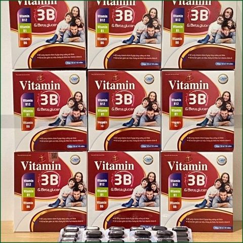 1 HỘP VITAMIN 3B & BETA GLUCAN - BỔ SUNG VITAMIN NHÓM B, TĂNG CƯỜNG SỨC KHỎE, HỖ TRỢ GIẢM THIẾU HỤT VITAMIN B - HỘP 10 VỈ X 10 VIÊN