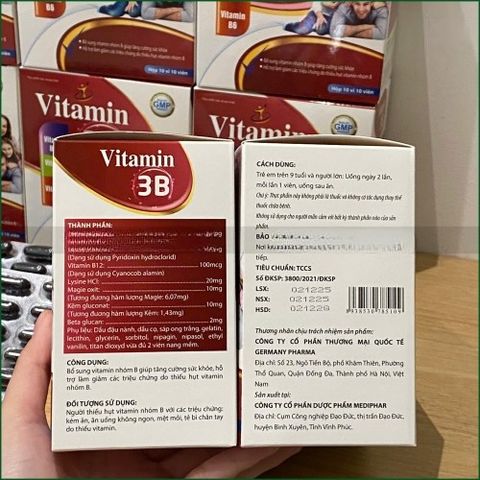 1 HỘP VITAMIN 3B & BETA GLUCAN - BỔ SUNG VITAMIN NHÓM B, TĂNG CƯỜNG SỨC KHỎE, HỖ TRỢ GIẢM THIẾU HỤT VITAMIN B - HỘP 10 VỈ X 10 VIÊN