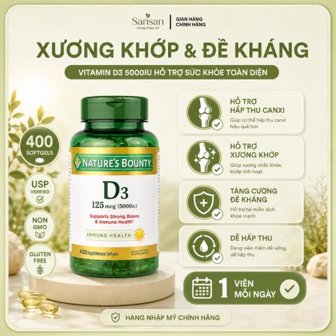 Vitamin D3 Nature’s Bounty 5000IU 400 Viên - Nội địa Mỹ
