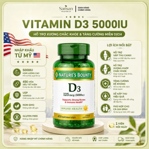 Vitamin D3 Nature’s Bounty 5000IU 400 Viên - Nội địa Mỹ