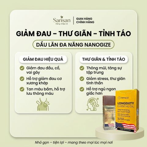 Dầu gió lăn Nanogize Longevity Essential Oil 21ml - Nội địa Mỹ