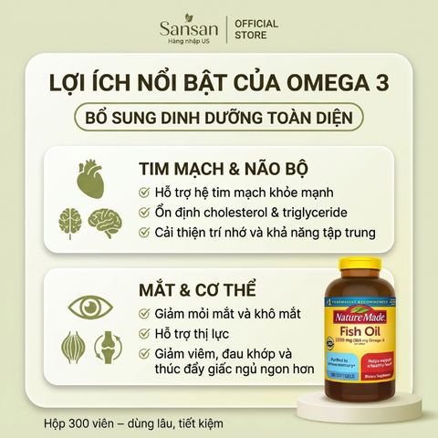 Dầu Cá Omega 3 Nature Made Fish Oil 1200mg (360mg Omega-3) 300 Viên - Nội địa Mỹ