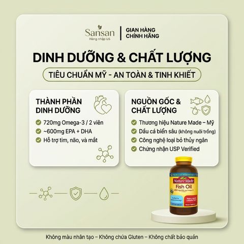 Dầu Cá Omega 3 Nature Made Fish Oil 1200mg (360mg Omega-3) 300 Viên - Nội địa Mỹ