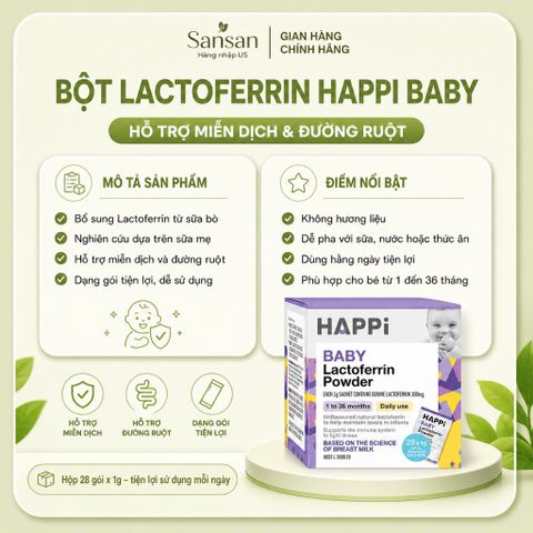 Bột Lactoferrin HAPPi Baby Úc Cho Bé 1-36 Tháng, Hộp 28 Gói, Hỗ Trợ Miễn Dịch & Đường Ruột