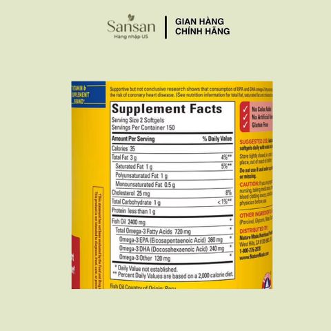 Dầu Cá Omega 3 Nature Made Fish Oil 1200mg (360mg Omega-3) 300 Viên - Nội địa Mỹ