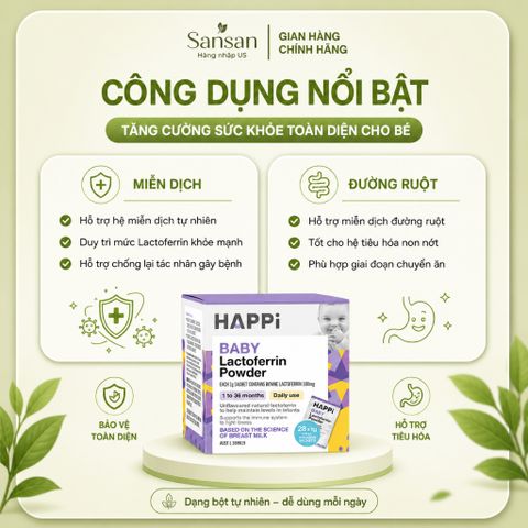 Bột Lactoferrin HAPPi Baby Úc Cho Bé 1-36 Tháng, Hộp 28 Gói, Hỗ Trợ Miễn Dịch & Đường Ruột