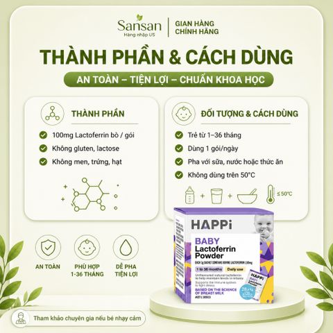 Bột Lactoferrin HAPPi Baby Úc Cho Bé 1-36 Tháng, Hộp 28 Gói, Hỗ Trợ Miễn Dịch & Đường Ruột