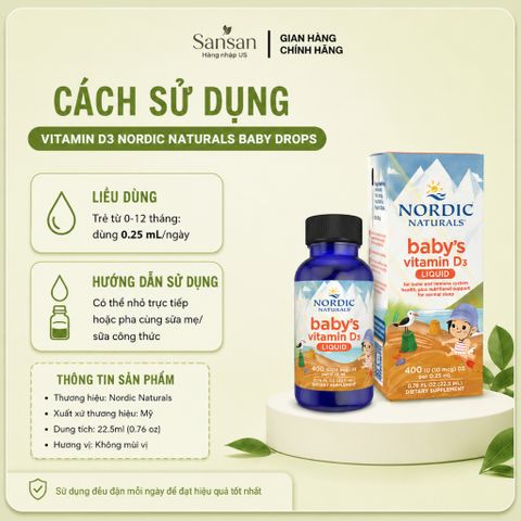 TPBVSK Vitamin D3 Nordic Naturals Baby 400IU Cho Bé Sơ Sinh 22.5ml - Xách tay/ Nhập khẩu