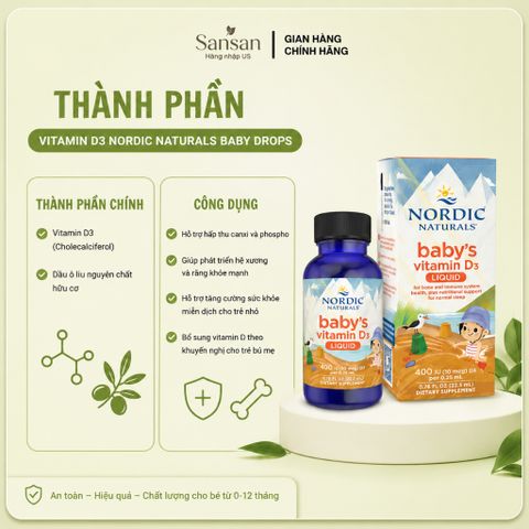 TPBVSK Vitamin D3 Nordic Naturals Baby 400IU Cho Bé Sơ Sinh 22.5ml - Xách tay/ Nhập khẩu