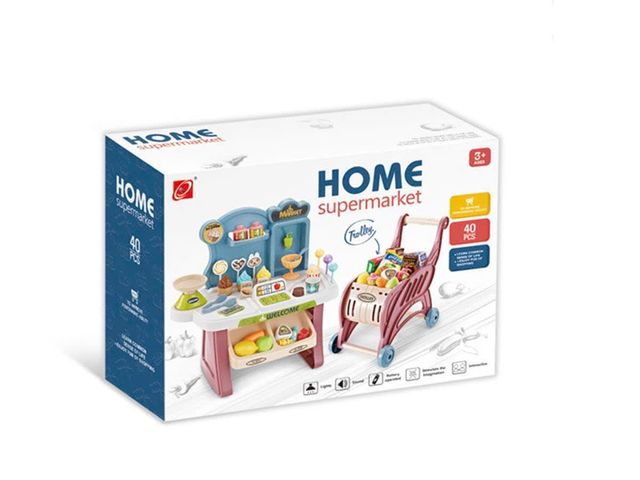 Xe đẩy và quầy bán hàng siêu thị 40pcs, có đèn và âm thanh 668-83