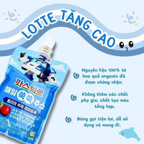 Nước ép Táo và củ Dền hữu cơ tăng chiều cao Lotte 10 gói/ hộp cho bé từ 6 tháng tuổi