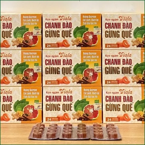 1 HỘP KẸO NGẬM VIALA CHANH ĐÀO GỪNG QUẾ - HỖ TRỢ GIẢM HO, LONG ĐỜM, MÁT HỌNG, TINH DẦU BẠC HÀ - HỘP 24 VIÊN