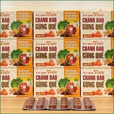 1 HỘP KẸO NGẬM VIALA CHANH ĐÀO GỪNG QUẾ - HỖ TRỢ GIẢM HO, LONG ĐỜM, MÁT HỌNG, TINH DẦU BẠC HÀ - HỘP 24 VIÊN