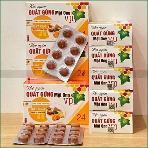 1 HỘP KẸO NGẬM QUÂT GỪNG MẬT ONG VP - HỖ TRỢ GIẢM HO, LONG ĐỜM, THANH NHIỆT, MÁT HỌNG - HỘP 24 VIÊN