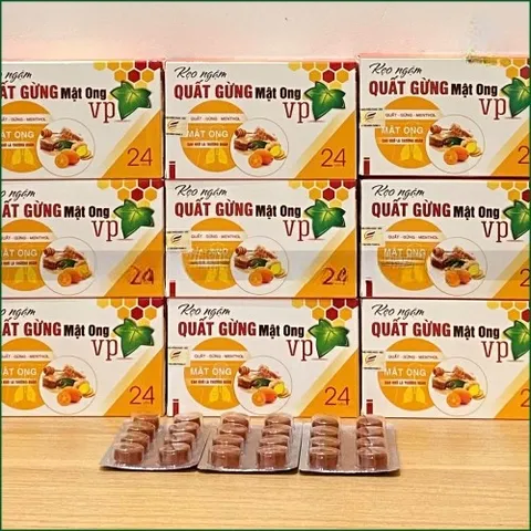 1 HỘP KẸO NGẬM QUÂT GỪNG MẬT ONG VP - HỖ TRỢ GIẢM HO, LONG ĐỜM, THANH NHIỆT, MÁT HỌNG - HỘP 24 VIÊN