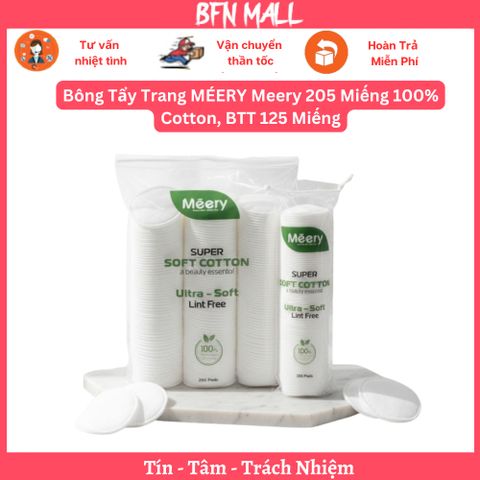 Bông Tẩy Trang MÉERY Meery 205 Miếng 100% Cotton, BTT 125 Miếng