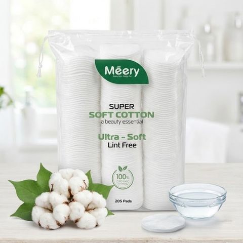 Bông Tẩy Trang MÉERY Meery 205 Miếng 100% Cotton, BTT 125 Miếng