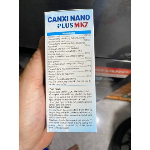 Canxi Nano Mk7 PLUS BỔ SUNG CANXI, chống còi xương, loãng xương hộp 30 viên