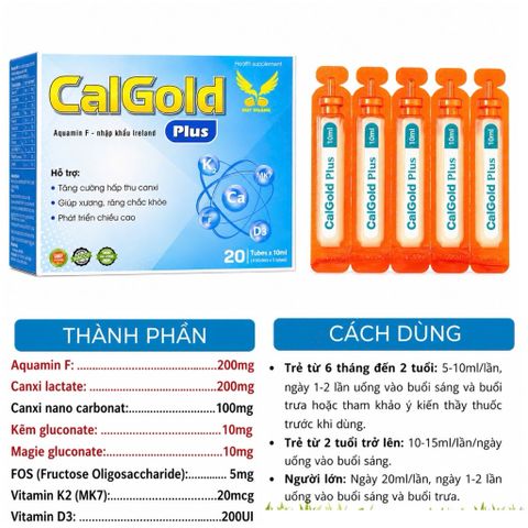 CalGold Plus 20 ống - Canxi hữu cơ cho bé từ 6 tháng - vị thơm ngon dễ uống