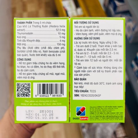 Siro ho thảoo dượcc SanfoBee cao lá thường xuân cho bé - 30 gói