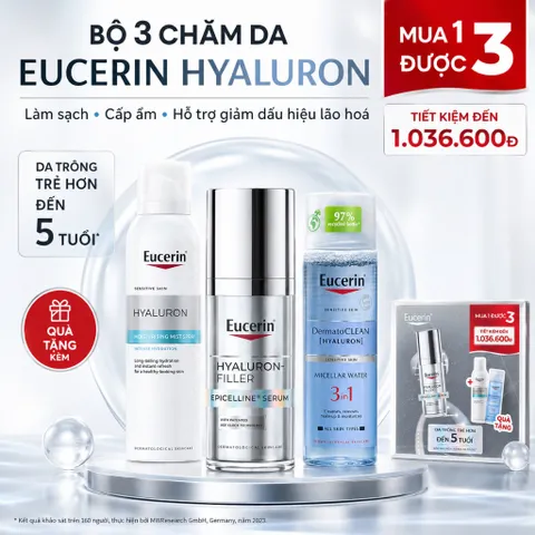 Bộ 3 Eucerin Hyaluron Serum + Xịt Dưỡng Ẩm + Tẩy Trang 3in1, Cấp Ẩm Chăm Da Chính Hãng