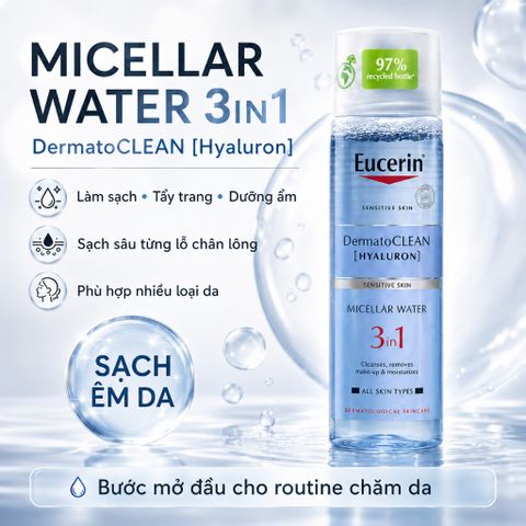 Bộ 3 Eucerin Hyaluron Serum + Xịt Dưỡng Ẩm + Tẩy Trang 3in1, Cấp Ẩm Chăm Da Chính Hãng