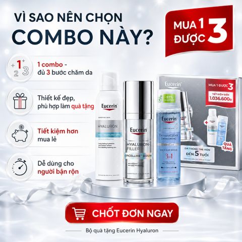 Bộ 3 Eucerin Hyaluron Serum + Xịt Dưỡng Ẩm + Tẩy Trang 3in1, Cấp Ẩm Chăm Da Chính Hãng
