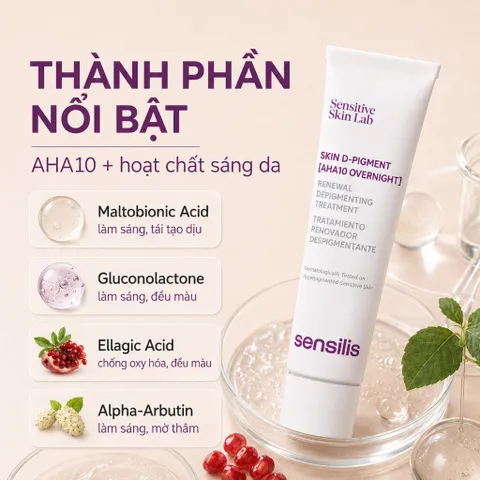 Sensilis Skin D-Pigment AHA10 Overnight Kem Dưỡng Mờ Thâm Nám Sáng Da Ban Đêm Chính Hãng