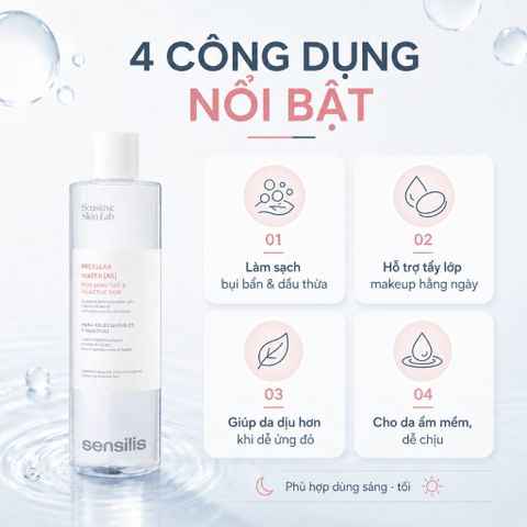 Nước Tẩy Trang Sensilis Micellar Water AR 400ml Dịu Nhẹ Cho Da Nhạy Cảm, Dễ Đỏ Rát