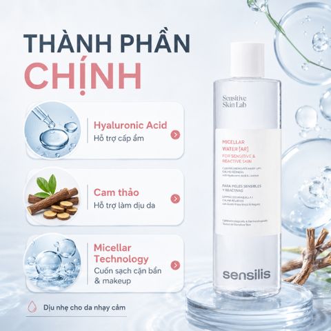 Nước Tẩy Trang Sensilis Micellar Water AR 400ml Dịu Nhẹ Cho Da Nhạy Cảm, Dễ Đỏ Rát
