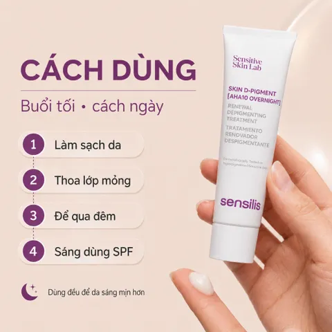 Sensilis Skin D-Pigment AHA10 Overnight Kem Dưỡng Mờ Thâm Nám Sáng Da Ban Đêm Chính Hãng