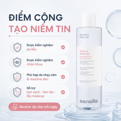 Nước Tẩy Trang Sensilis Micellar Water AR 400ml Dịu Nhẹ Cho Da Nhạy Cảm, Dễ Đỏ Rát