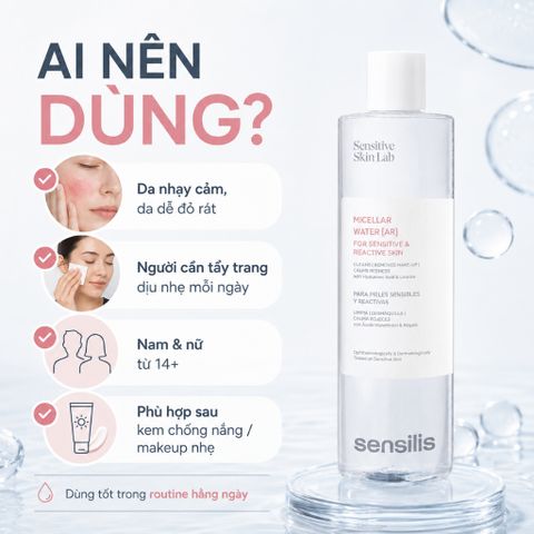 Nước Tẩy Trang Sensilis Micellar Water AR 400ml Dịu Nhẹ Cho Da Nhạy Cảm, Dễ Đỏ Rát