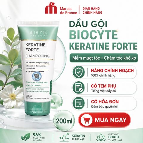 Biocyte Keratine Forte Shampooing 200ml - Dầu Gội Keratin Bồ Kết, Mềm Mượt Tóc Khô Xơ Chính Hãng