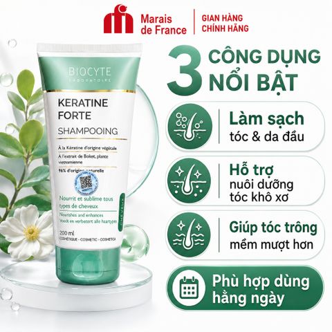 Biocyte Keratine Forte Shampooing 200ml - Dầu Gội Keratin Bồ Kết, Mềm Mượt Tóc Khô Xơ Chính Hãng
