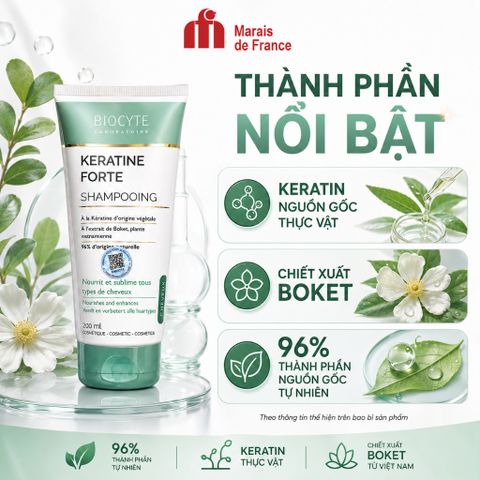 Biocyte Keratine Forte Shampooing 200ml - Dầu Gội Keratin Bồ Kết, Mềm Mượt Tóc Khô Xơ Chính Hãng