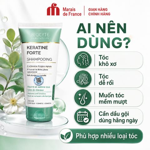Biocyte Keratine Forte Shampooing 200ml - Dầu Gội Keratin Bồ Kết, Mềm Mượt Tóc Khô Xơ Chính Hãng