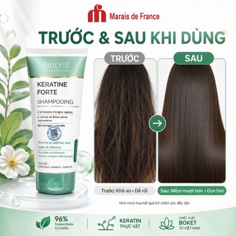 Biocyte Keratine Forte Shampooing 200ml - Dầu Gội Keratin Bồ Kết, Mềm Mượt Tóc Khô Xơ Chính Hãng
