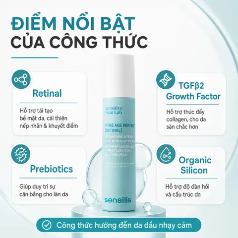 Serum Sensilis Pure Age Perfection Retinal 50ml Chống Lão Hóa Da Dầu Bí Tắc Nhạy Cảm