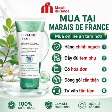 Biocyte Keratine Forte Shampooing 200ml - Dầu Gội Keratin Bồ Kết, Mềm Mượt Tóc Khô Xơ Chính Hãng