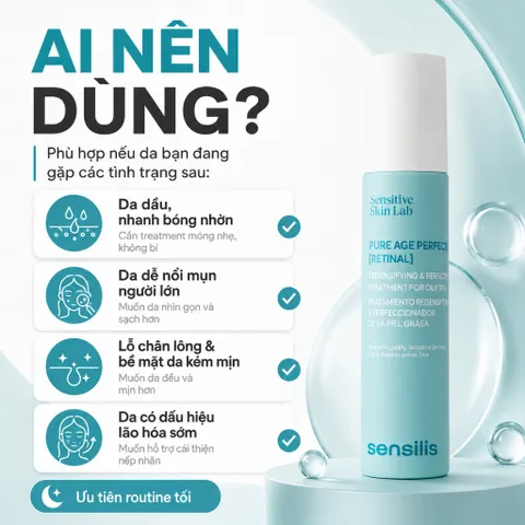 Serum Sensilis Pure Age Perfection Retinal 50ml Chống Lão Hóa Da Dầu Bí Tắc Nhạy Cảm