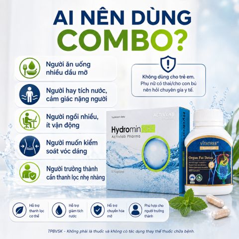 Combo Viên Uống Hydromin Off 30 Viên Vitatree Organ Fat Detox 60 Viên Hỗ Trợ Giảm Tích Nước Gọn Dáng