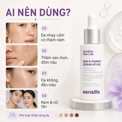 Serum Sensilis Skin D-Pigment ATX B3 30ml Mờ Thâm Nám, Đốm Nâu Cho Da Nhạy Cảm