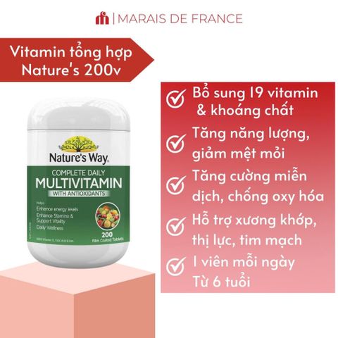 Nature’s Way Complete Daily Multivitamin Úc | Vitamin Tổng Hợp Kèm Chất Chống Oxy Hóa | 200 Viên 755027