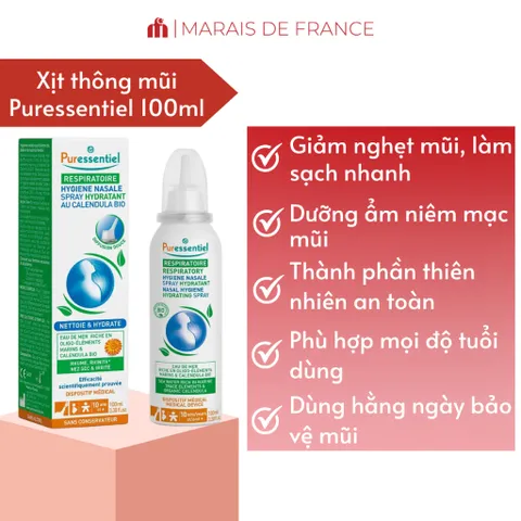 Xịt Vệ Sinh Mũi Puressentiel Respiratoire Nasal Hygiene Spray 100ml – Làm Sạch & Thông Thoáng Mũi 755028